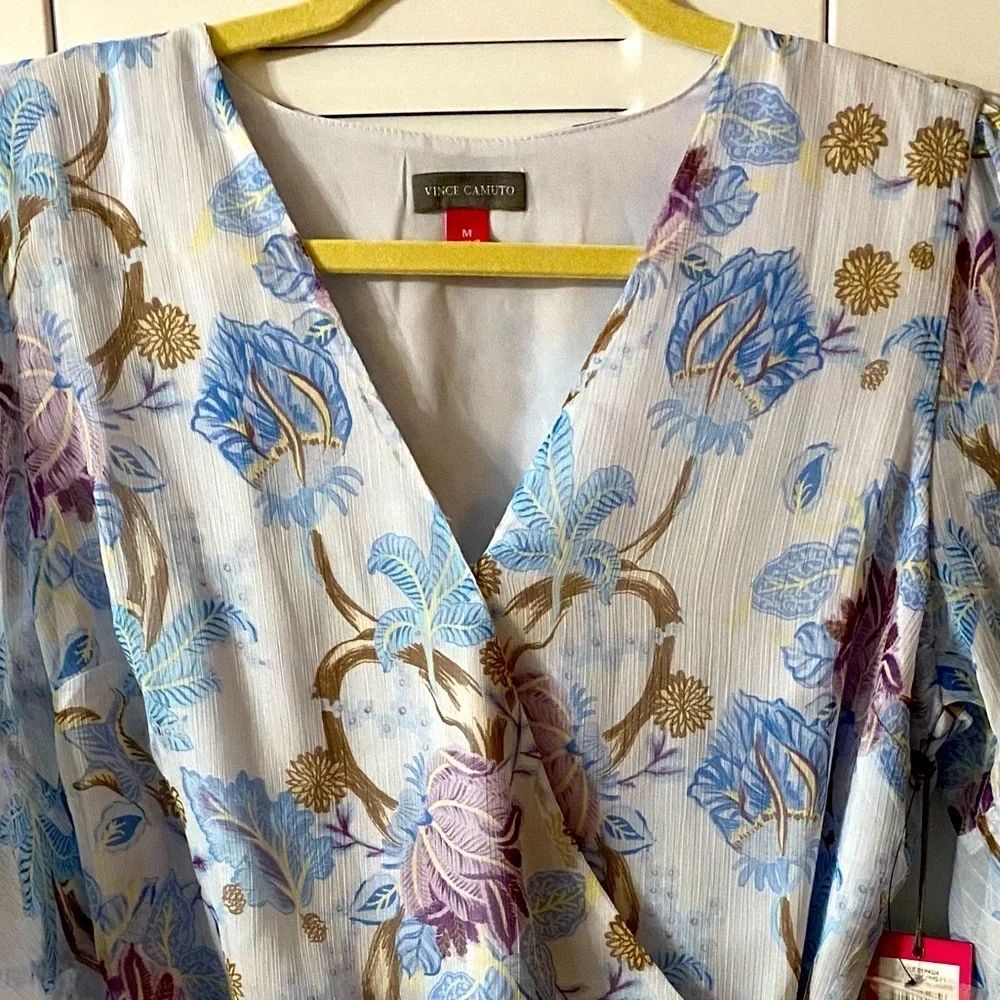 Vince Camuto Wrap Top, Floral, Sz M, Lined, Semi sheer, NWT, Patel, 9139024 - Picture 8 of 16